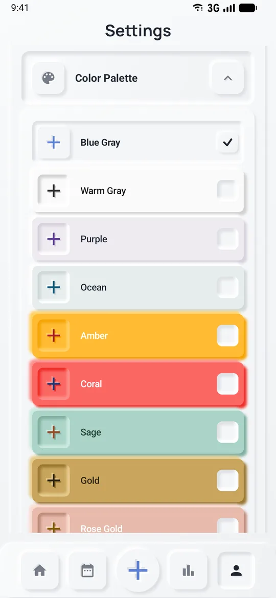 Theme settings with the colour palette list open